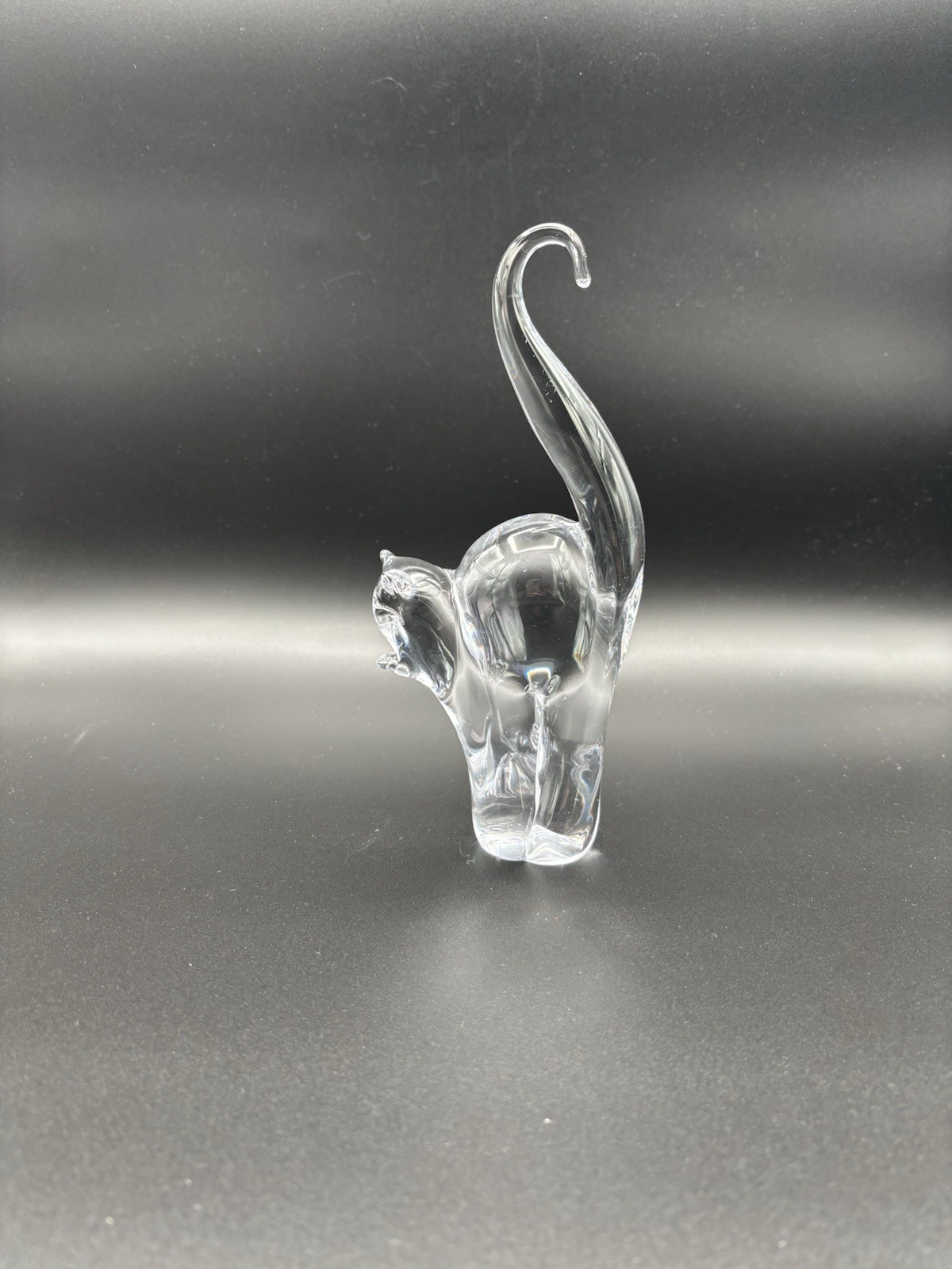 John Riekes Chalet Lead Crystal Handcrafted Cat Paperweight Figurine Vintage