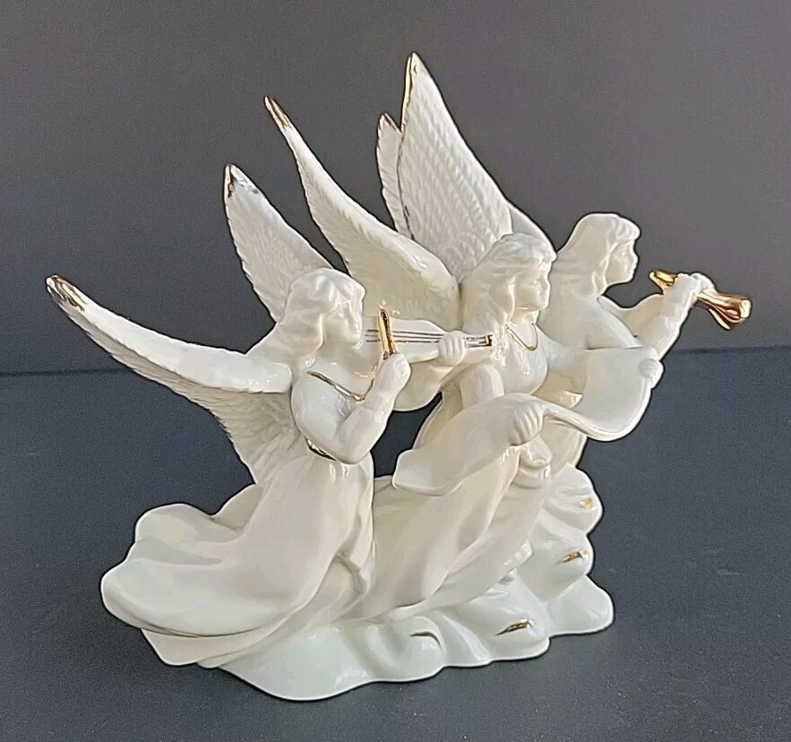 Lenox Fine Porcelain “Holiday Elegance” Ivory & Gold Angel Musical Trio FK001