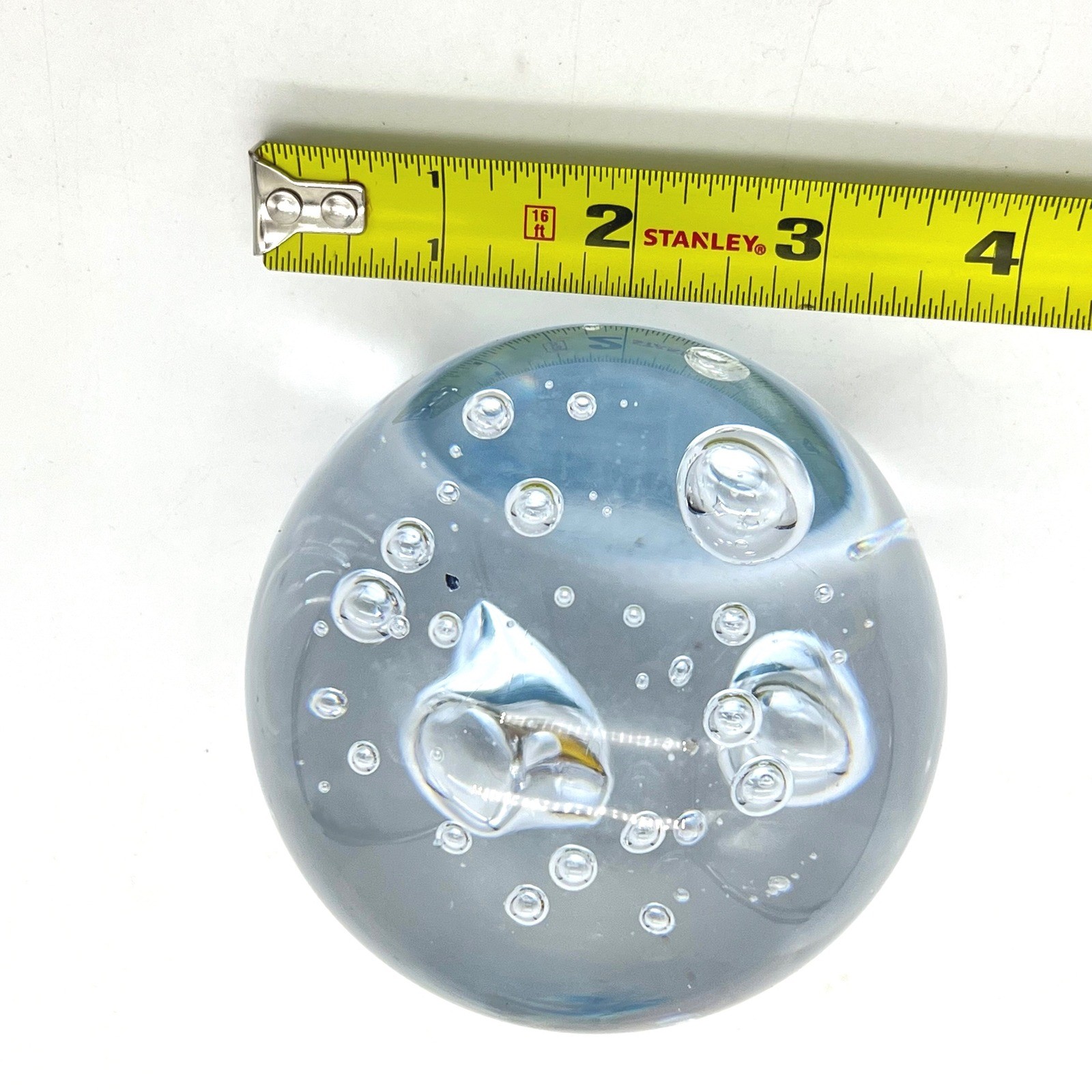 Vintage Clear Controlled Bubble Art Glass Paperweight 3 Inch Spherical Orb