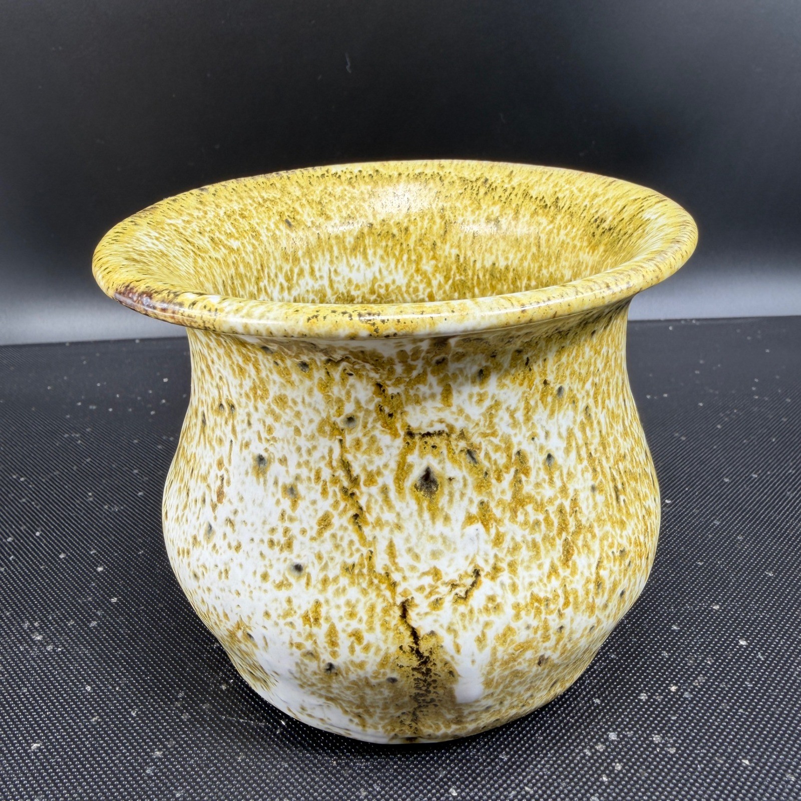Studio Pottery Yellow Speckled Glaze Ceramic Vessel Signed Hand Thrown Vase 4in