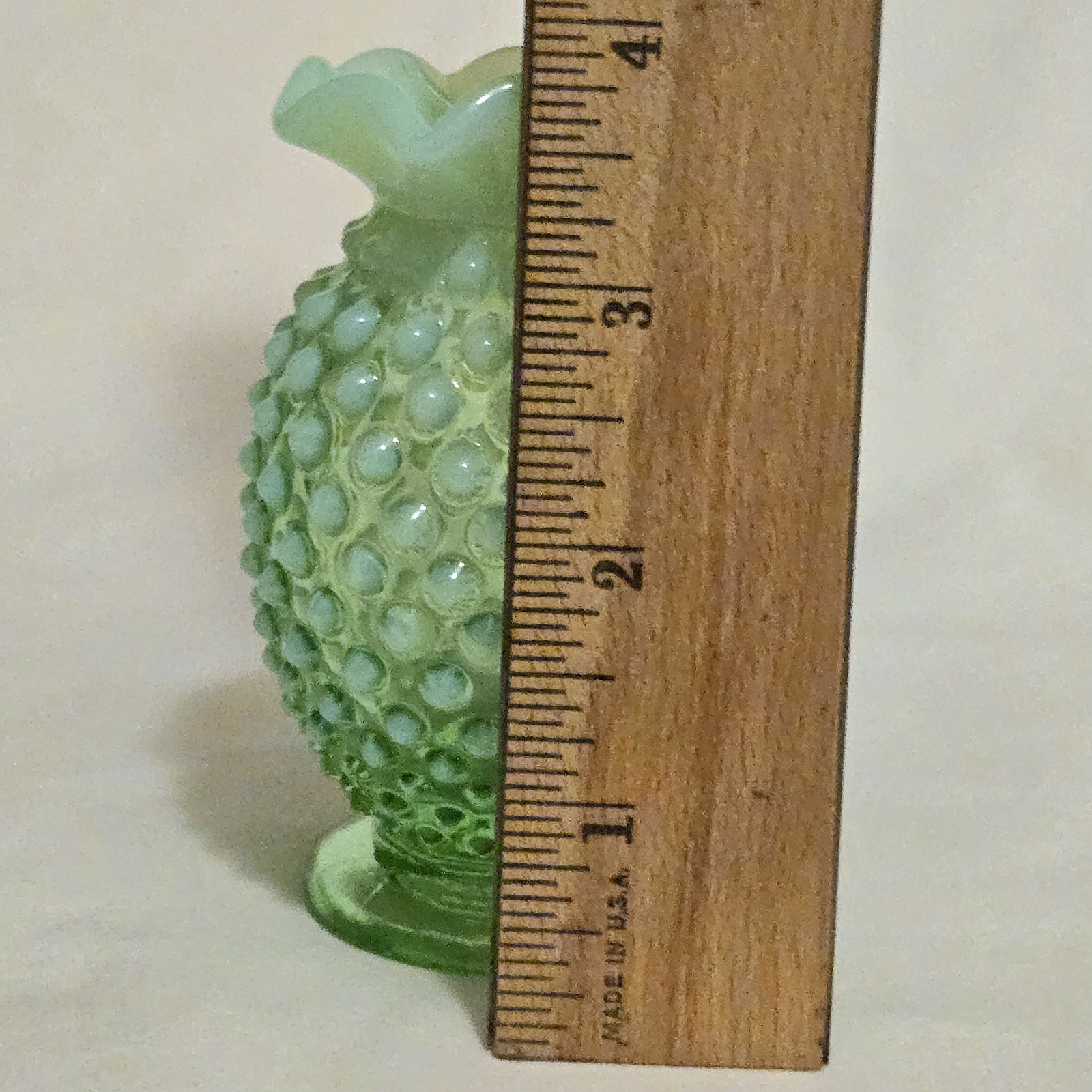 Art Glass Hobnail Vaseline Uranium Flower Bud Vase Opalescent Topaz Fenton Vtg