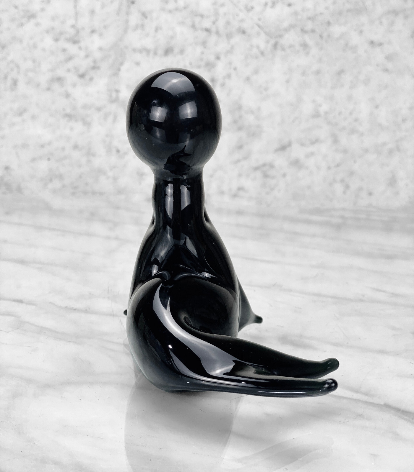 Vintage Italian V. Nason Murano Blown Art Glass Black Seal w/ Ball Sculpture