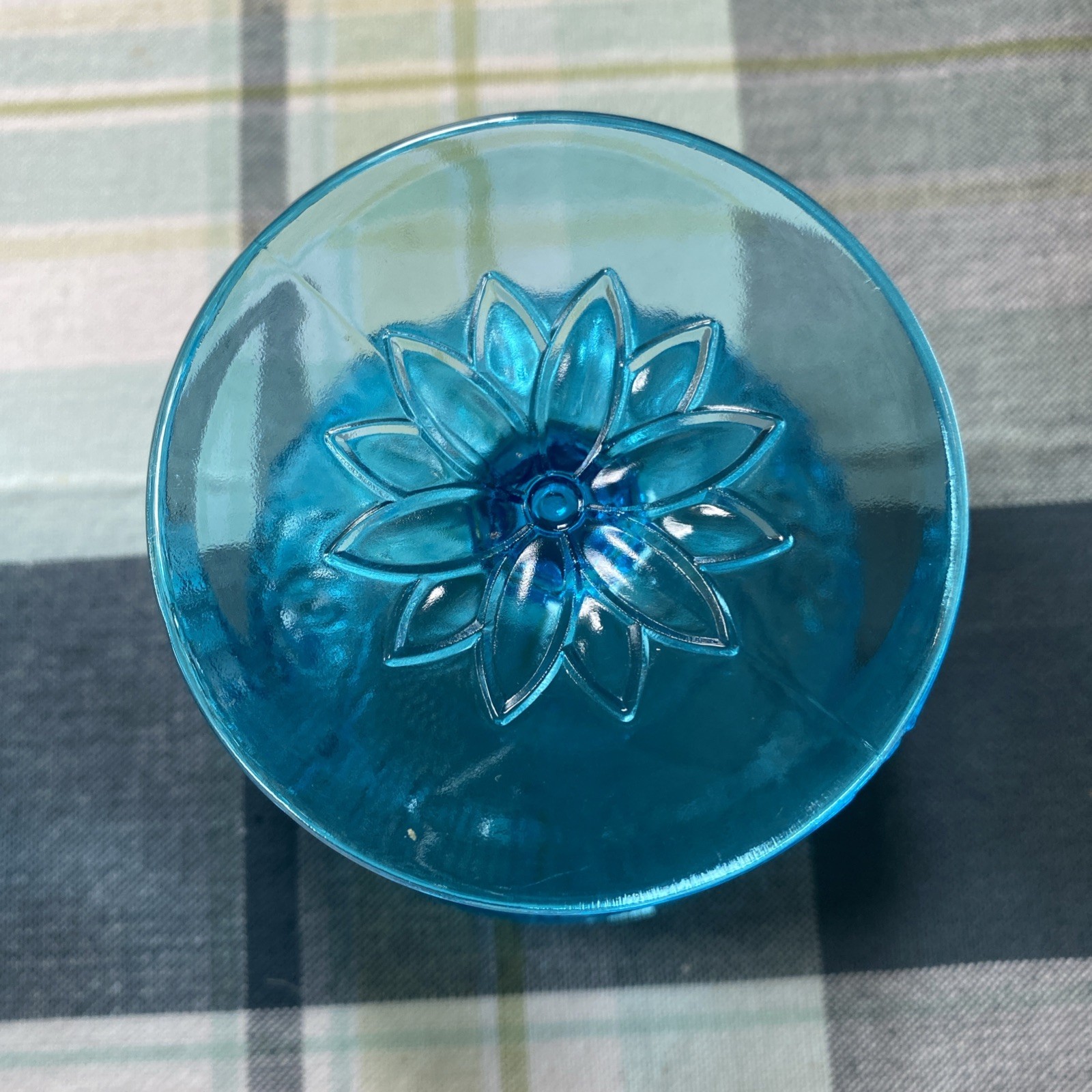 Vintage Indiana Glass Tiara Sandwich Glass Fairy Lamp Horizon Blue U/V REACTIVE!