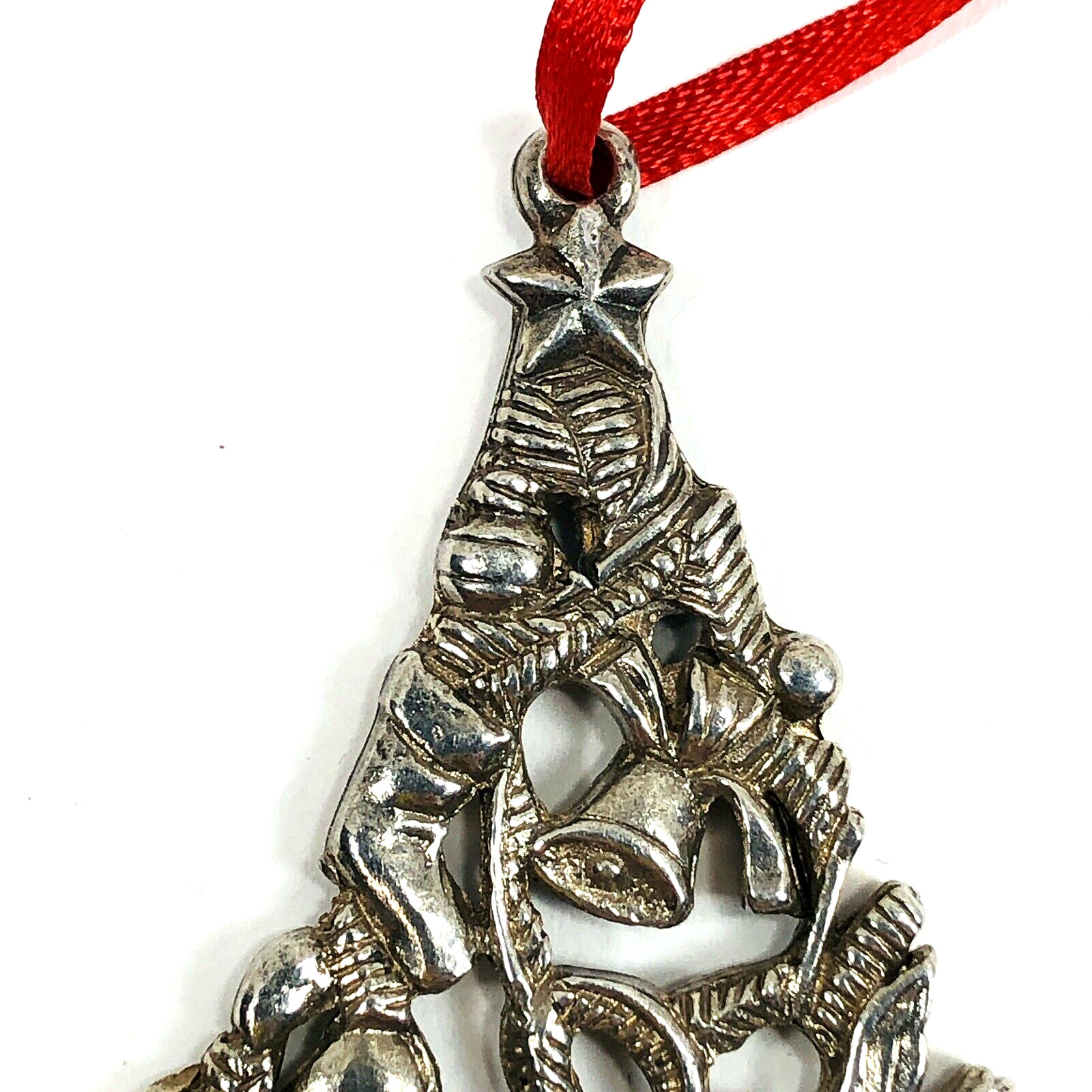 Vintage 1986 Gorham Silverplated Pierced Christmas Tree Ornament 2.5×2.75in