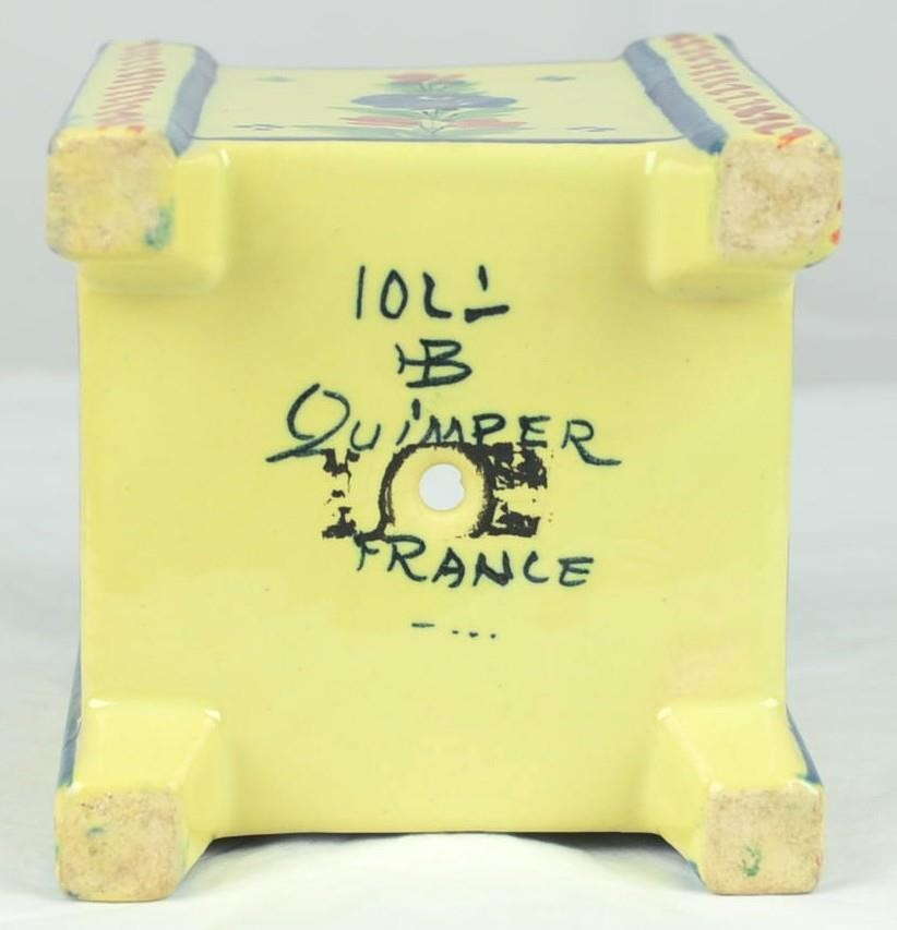 VINTAGE HB QUIMPER FRANCE SOLEIL SQUARE VASE PLANTER – ROOSTER / COQ – 4 7/8″