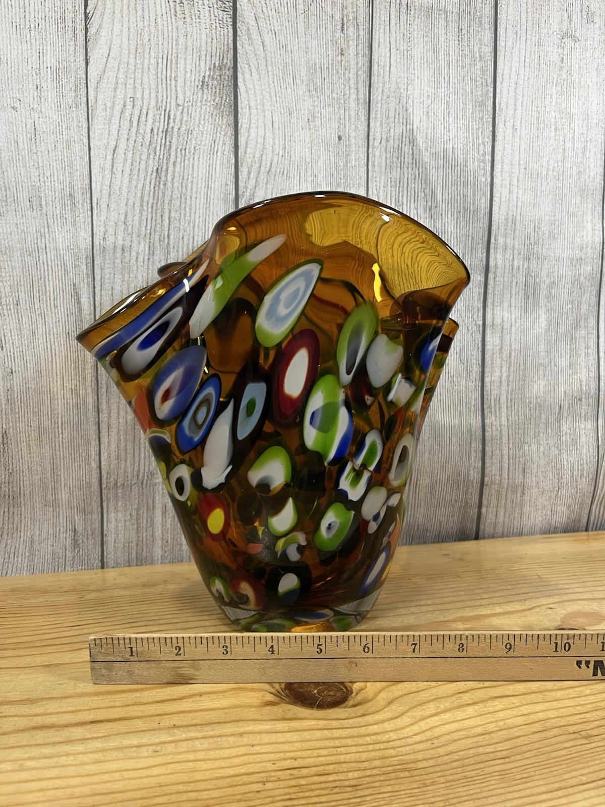 Gorgeous Vintage Murano Style Art Glass Vase. Home Decor. Heavy, Weighs 8lbs