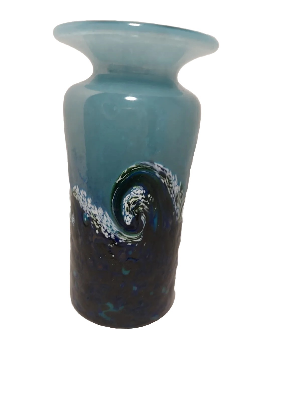MAD Art Studios SURF Art Glass Vase Cobalt Blue Green Waves Ocean 2004 Signed .