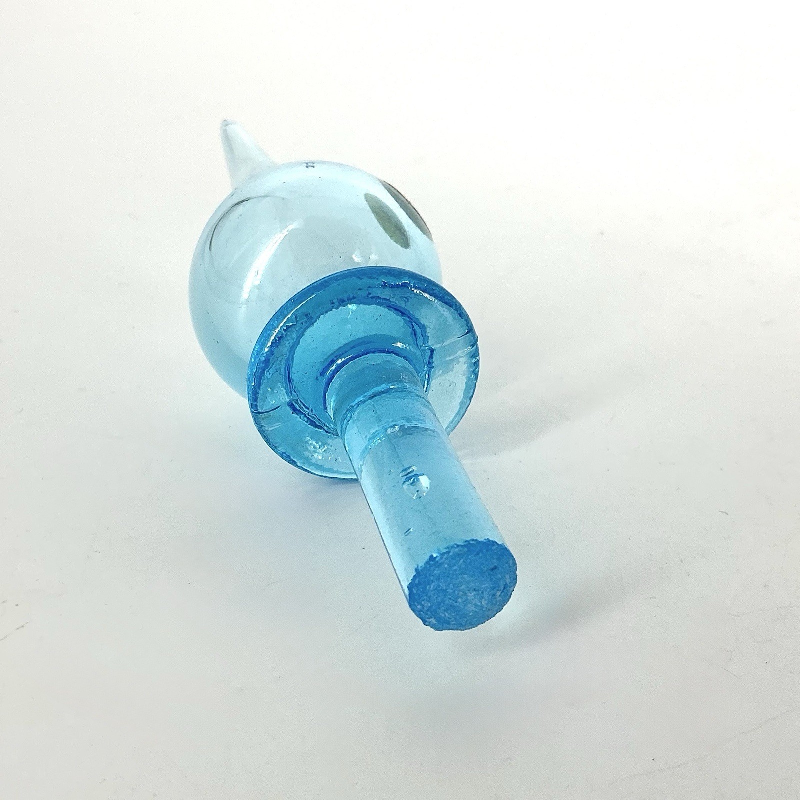 Vintage Empoli Bottle Decanter Stopper Blue Glass Original Sticker 5 1/4” Italy