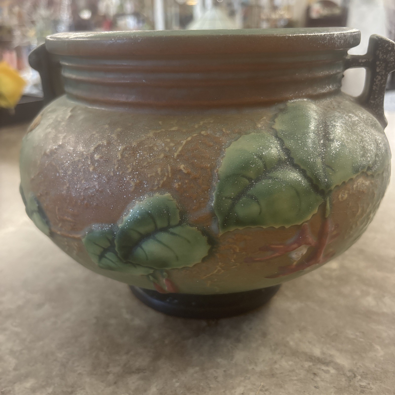 Roseville Fuchsia Green 1938 Vintage Art Pottery Jardiniere Planter Excellent DN