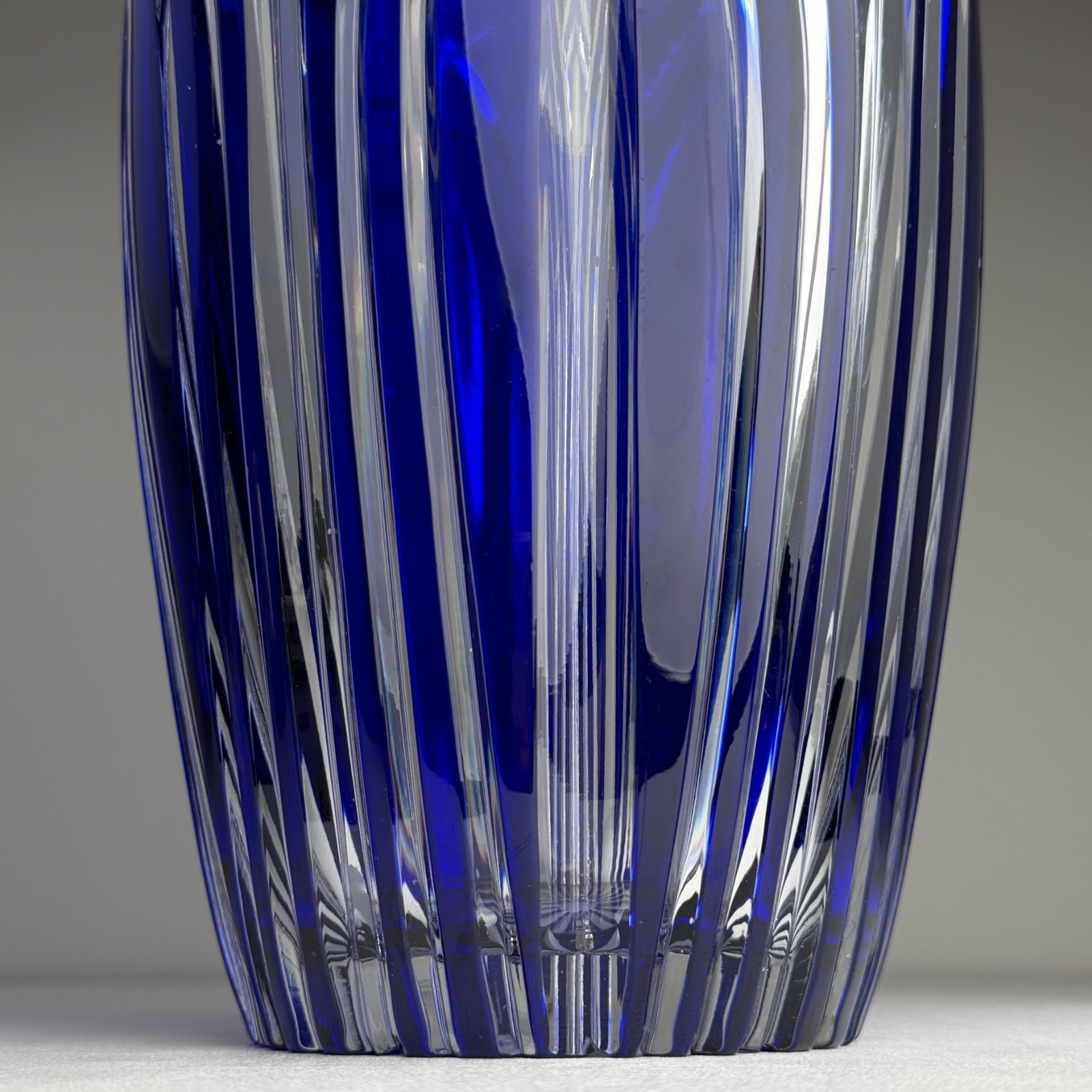 Vintage Cobalt Blue Crystal Cut Vase 11.75″ Gothic Arch Fluted Centerpiece Ooak