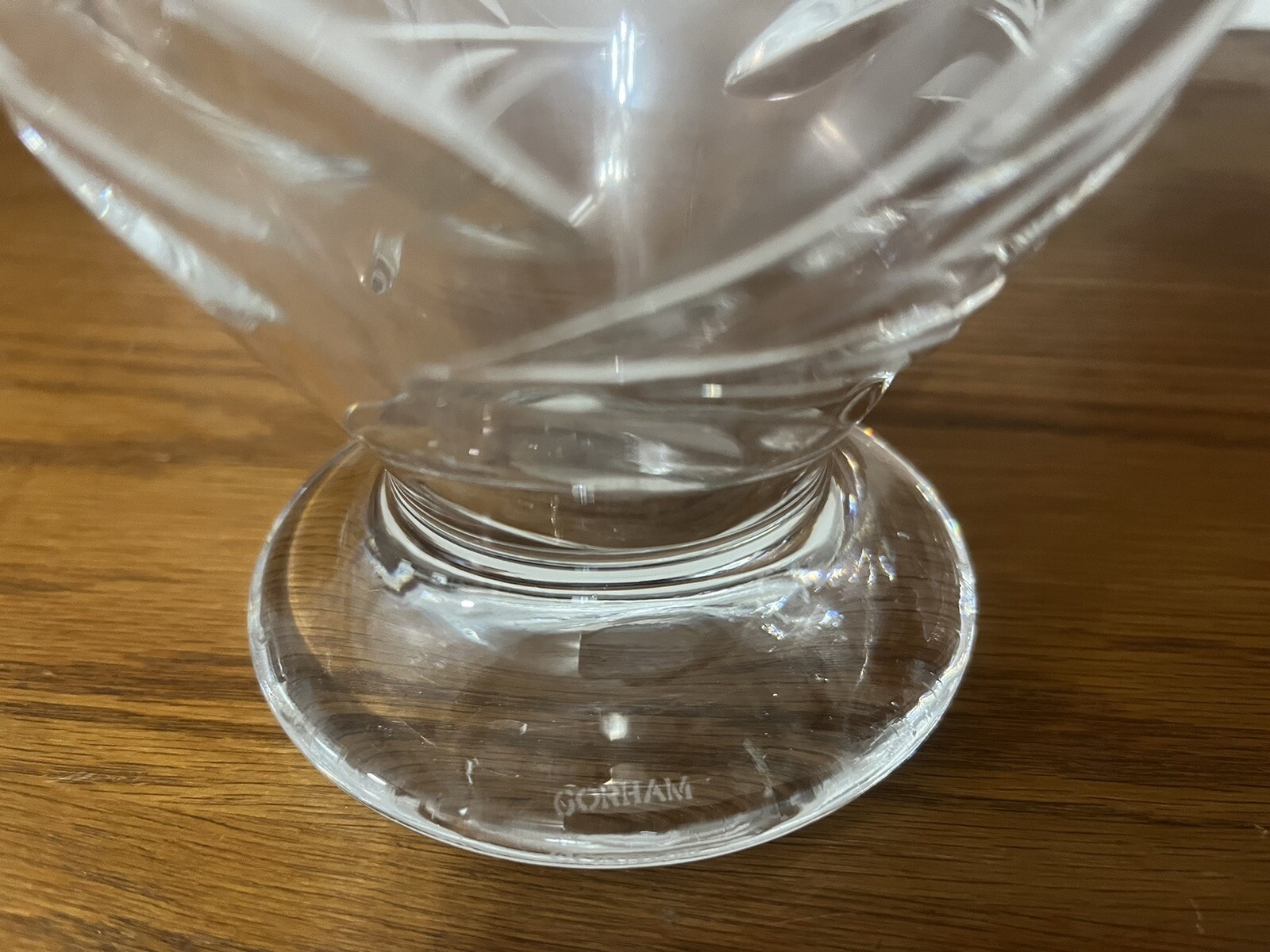 ANTIQUE GORHAM 11 3/4” TALL ETCHED CUT LEAD CRYSTAL TWO HANDLE VASE – 4lb 11 oz.
