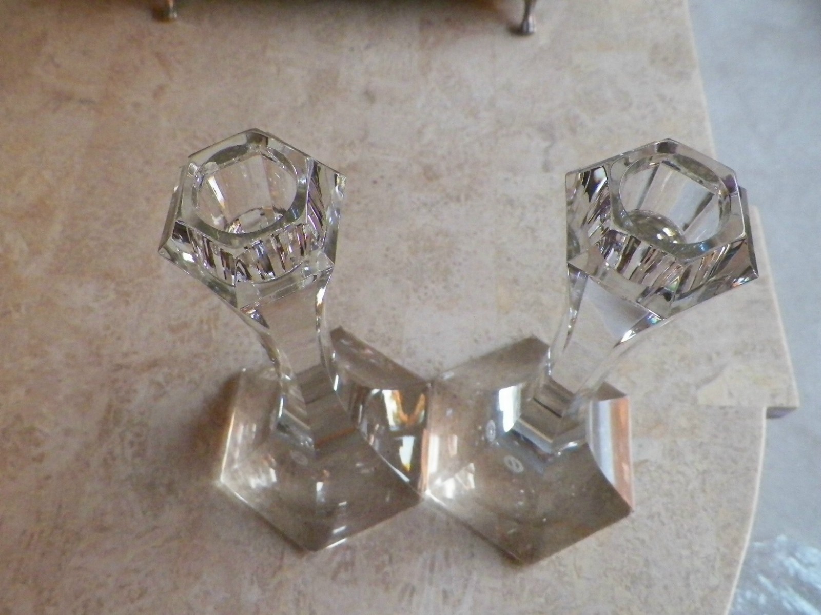 St Saint Louis France Cristal Crystal Glass Vega Candlestick Candle Holders Set