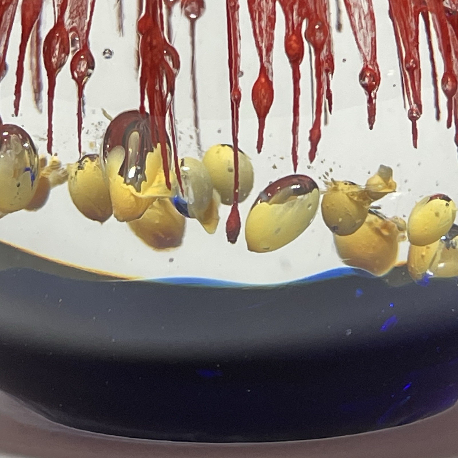 Large Fireworks Paperweight Cobalt Blue Ground Red Yellow Blue Heavy