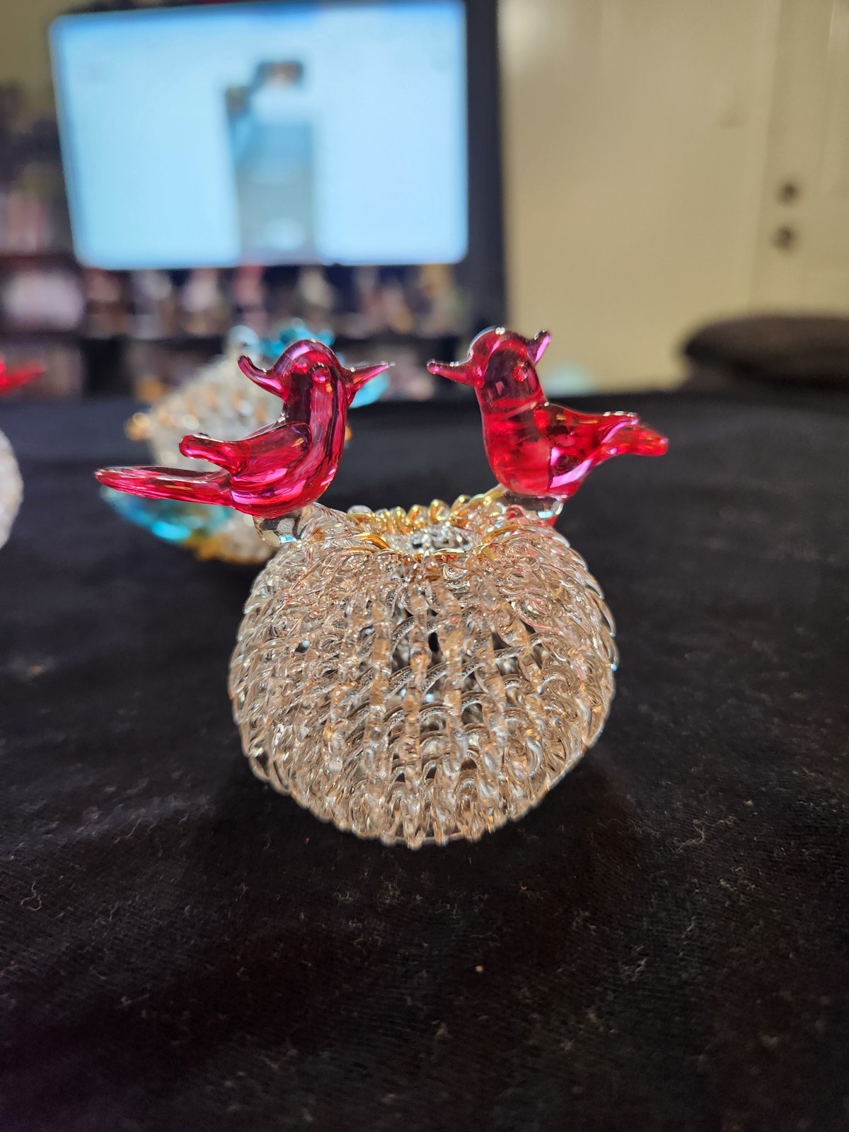 Miniature Hand Blown/Spun Glass Birds Figure Ornaments ( Set of 3 )