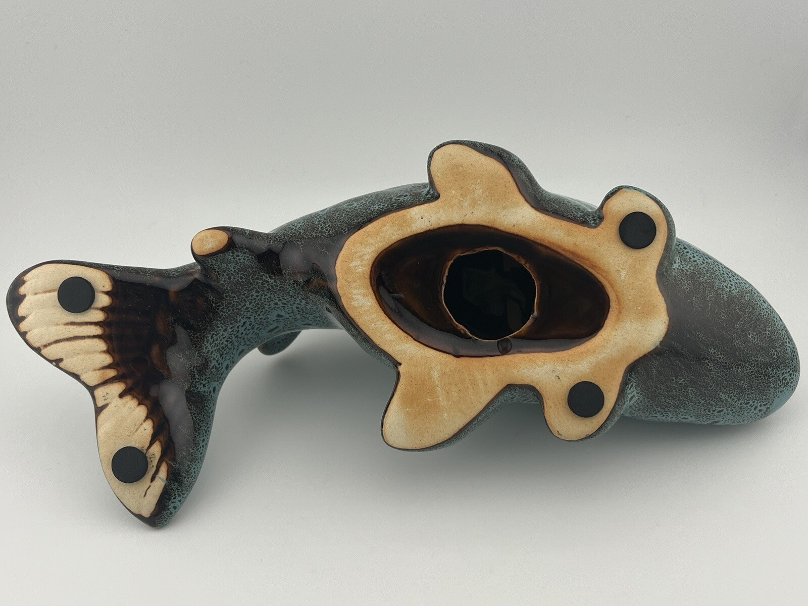 Ceramic Fish Whale Candle Holder Teal Speckled Unique Fisherman Decor Lake