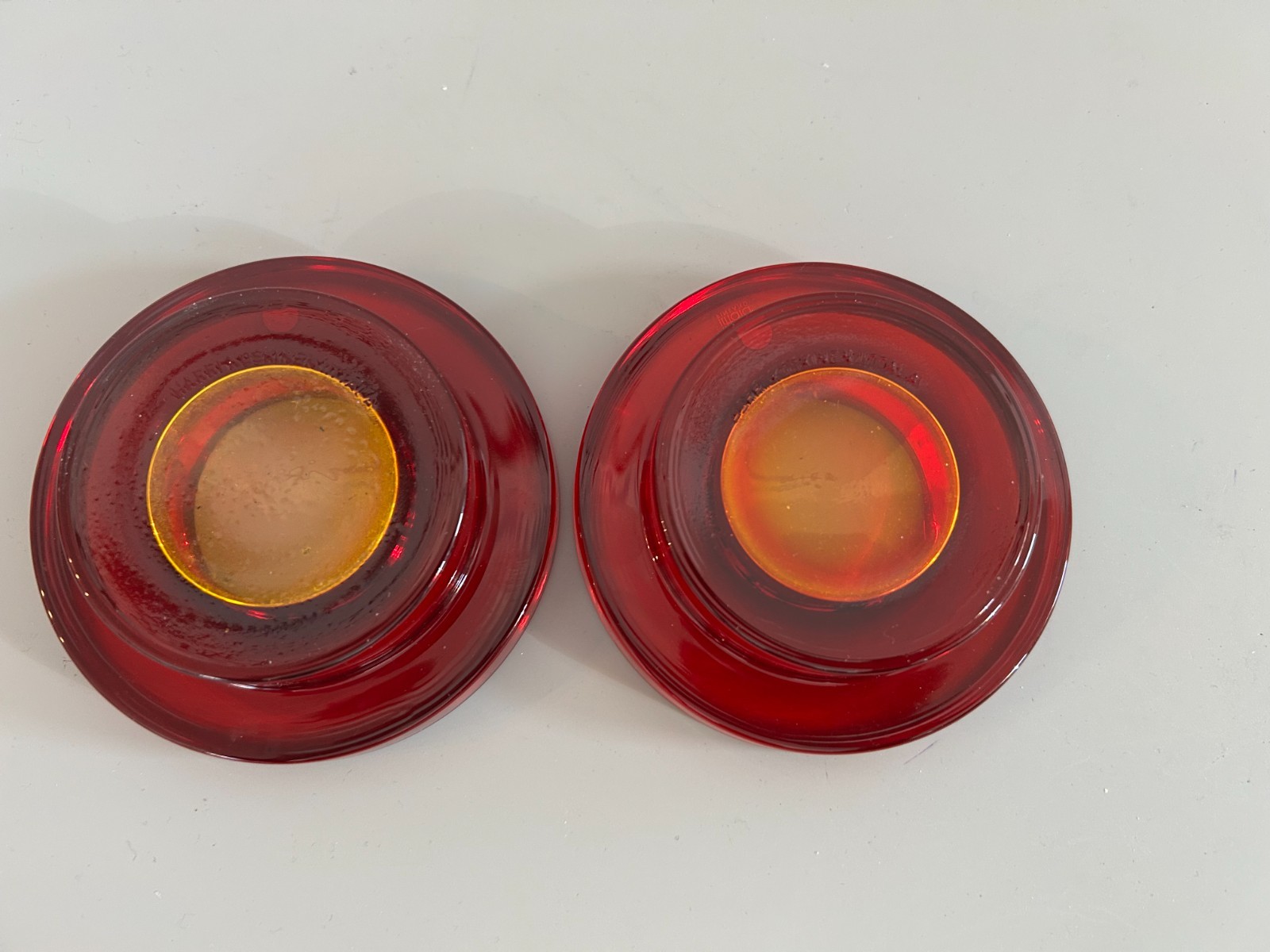 iittala Glass Tea Light Candle Votive Cranberry Finland Golden Bottom Set of 2