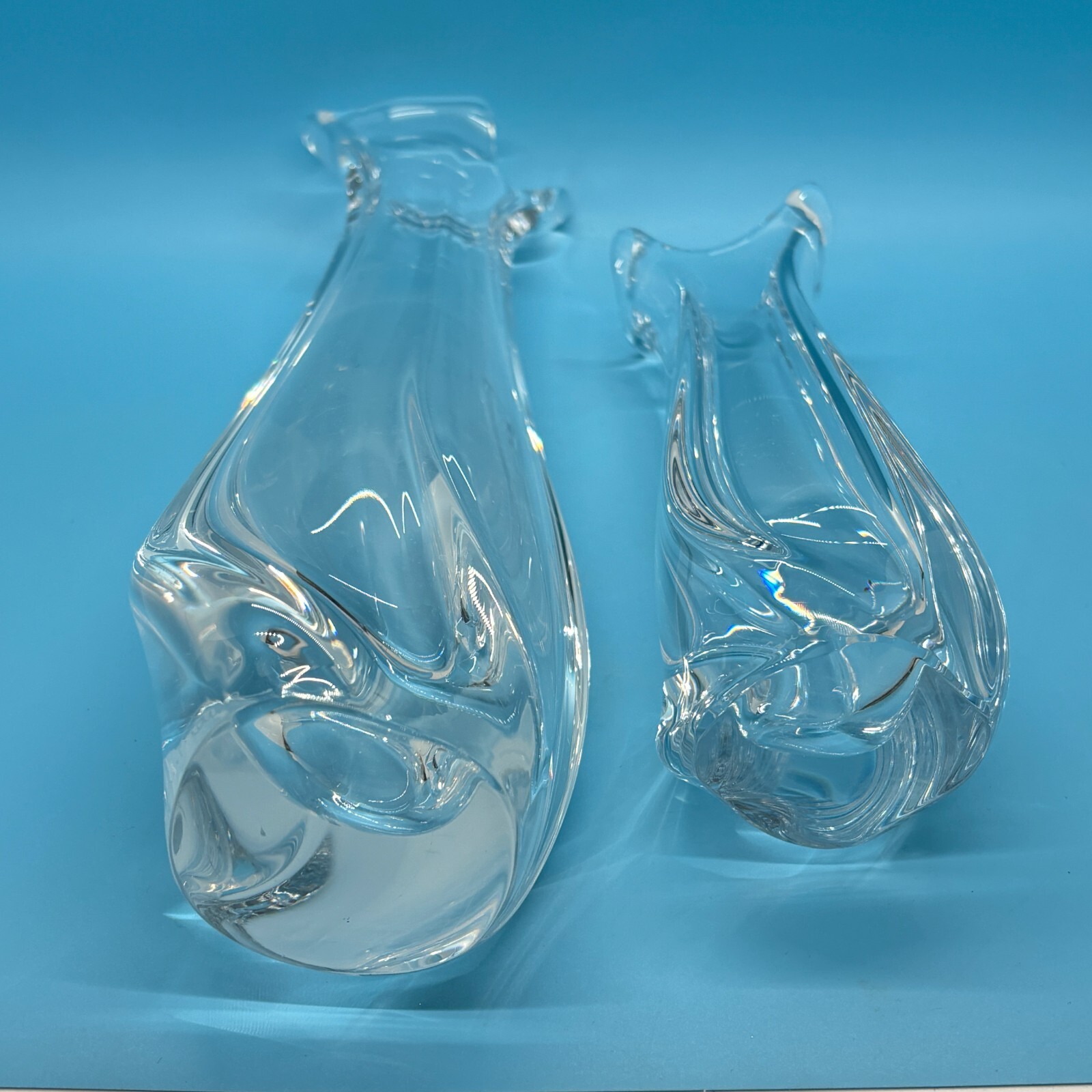 Lot of 2 Daum France Crystal Swirl/Twist Vases – 7” & 10.5” – Elegant Beautiful