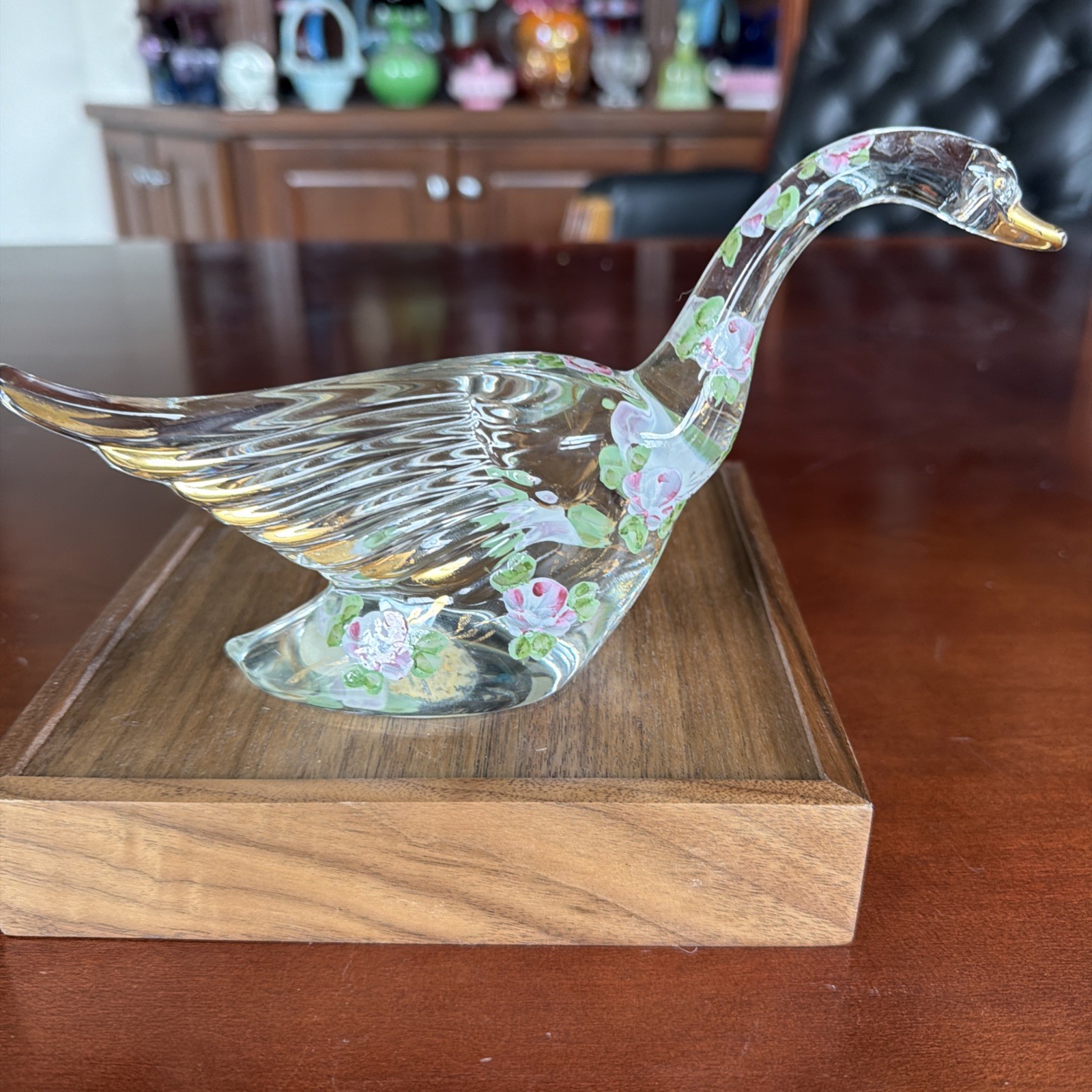 Heisey Glass Goose Wings Up Hand Painted by Abel’s-Wasserberg Co-Charleton Line