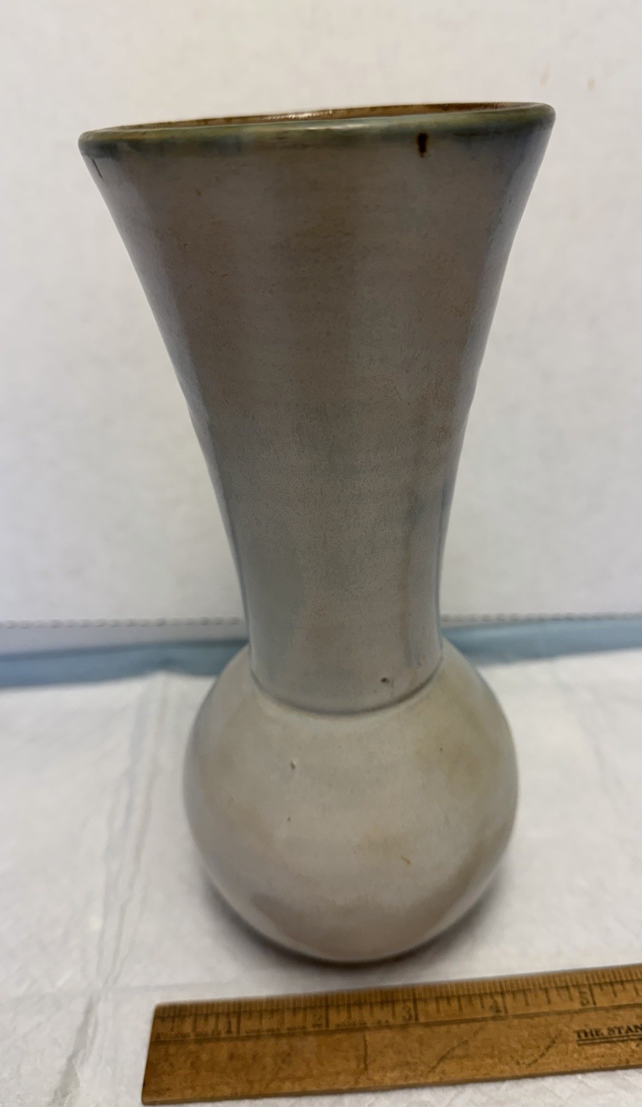 Vintage Willy W Biron Belgium Art Pottery 9” Vase Incised Flowers Hand Painted