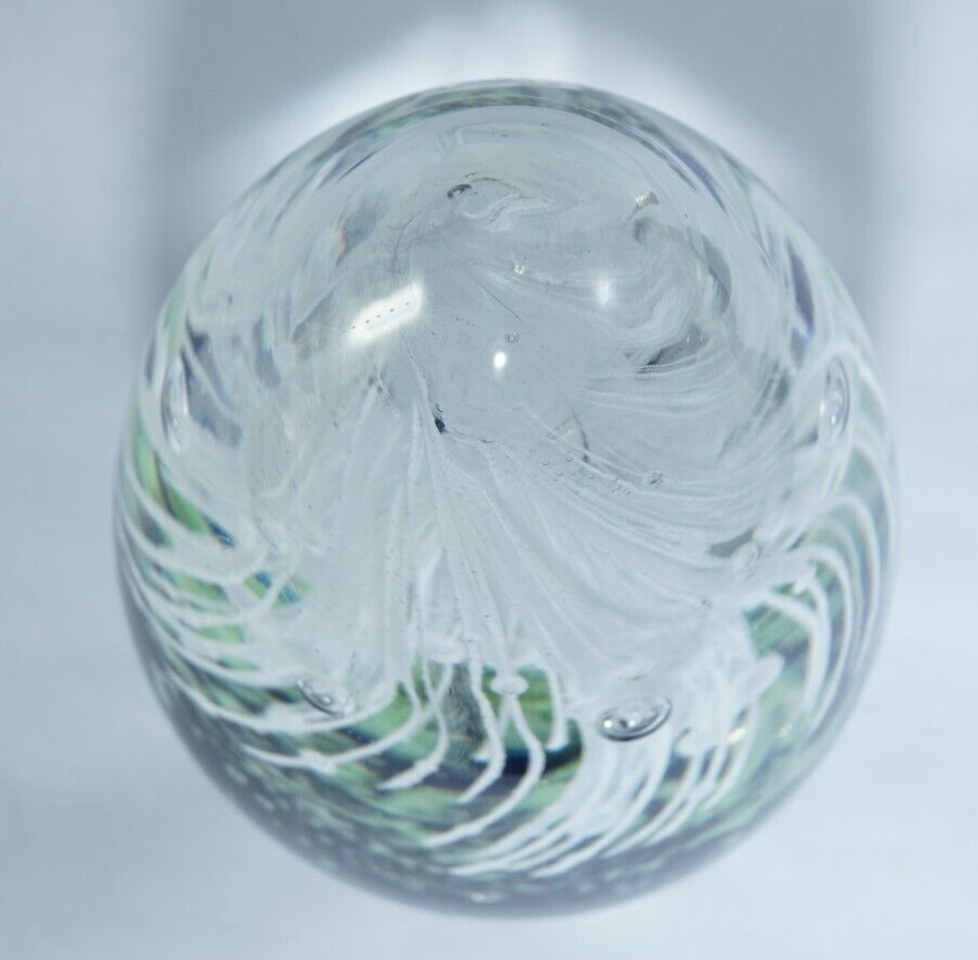 Hand Blown Art Glass Jellyfish Paperweight 4.5″ Tall Seascape MINT!