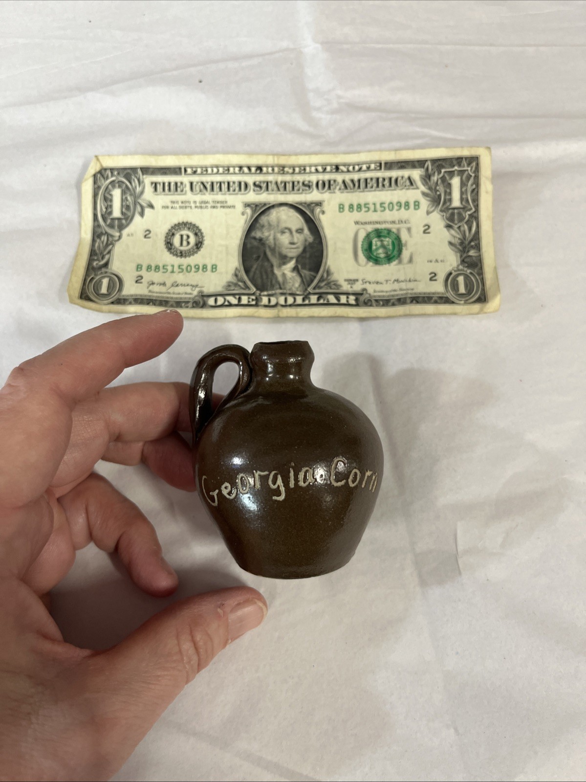 W. J. Gordy Pottery Miniature Brown Georgia Corn Handmade Jug