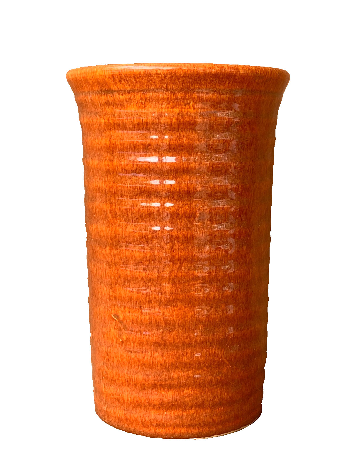 Vintage Bauer Ringware Vase High Fire Brown Speckled 8.5″ Ex Cond Early Calif.