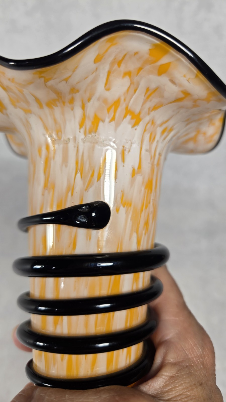 Vintage CzechoslovakiaGlass Tango ? Vase Red & Yellow Black Swirl Bohemian Lot 2