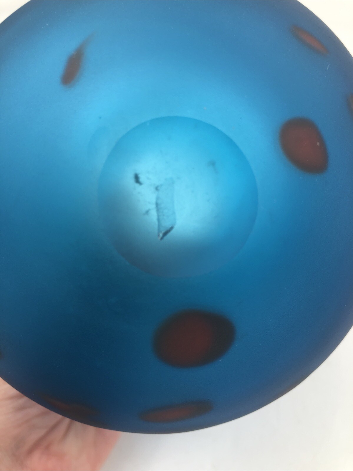 Satin Hand Blown Art Glass Cobalt Blue-Red Round Spherical Orb Vase 5”