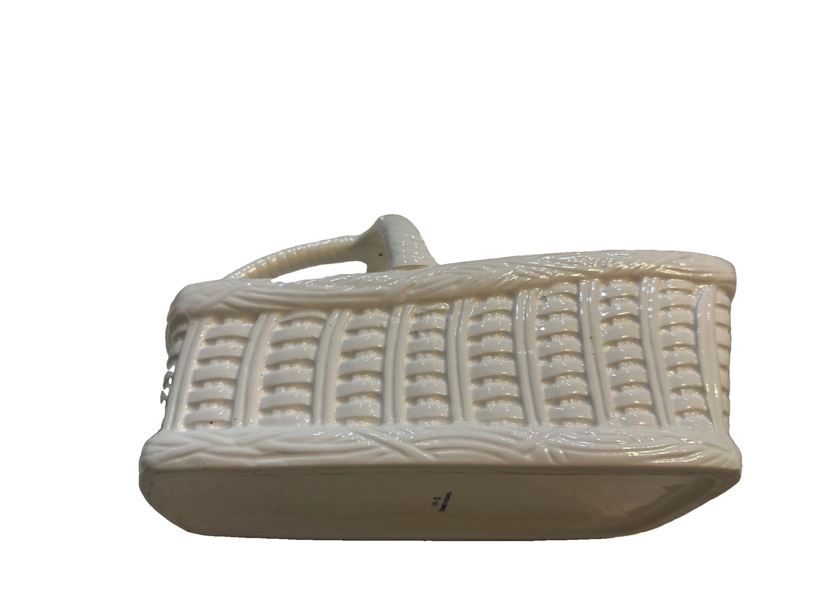 Nancy Lopez Vintage Ceramic White Basket 1981. T Style Handle. Woven Pattern