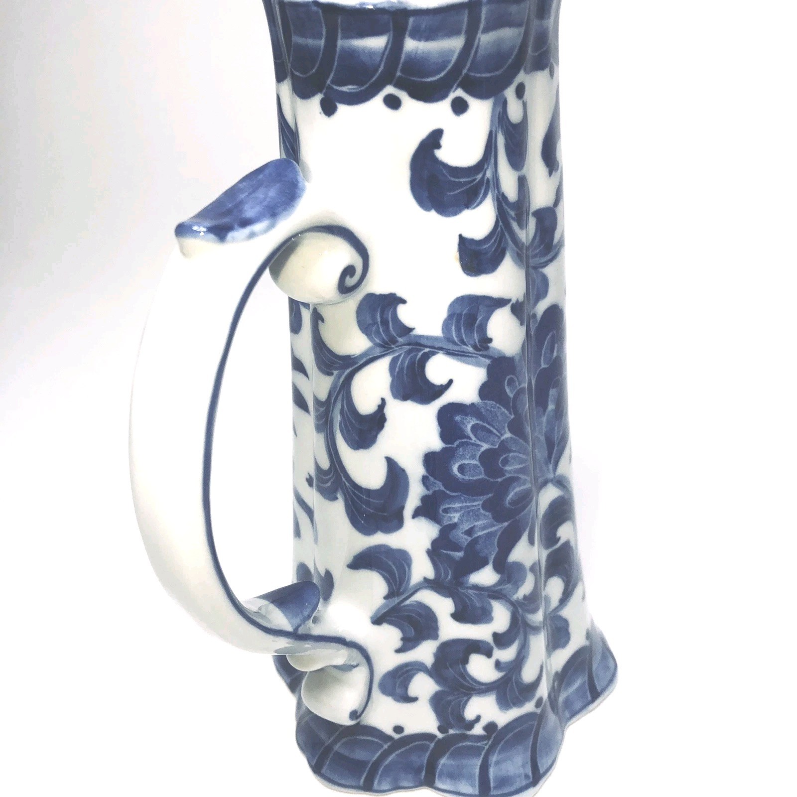 Andrea by Sadek Blue White Delft Willow Style Pitcher Flower Vase 8.5″ High