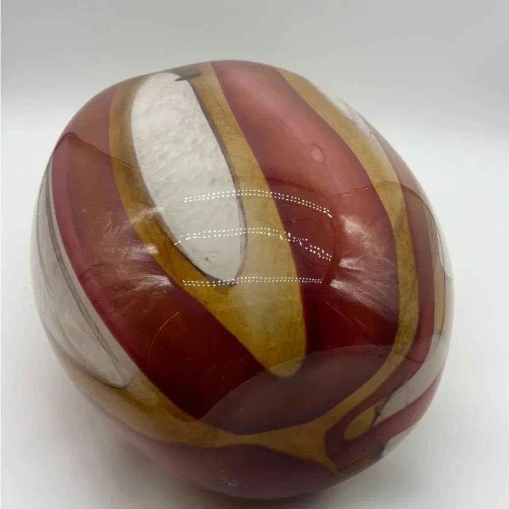 Jozefina Krosno Poland Large Marble Effect Hand Blown Glass Pink Cream Vase