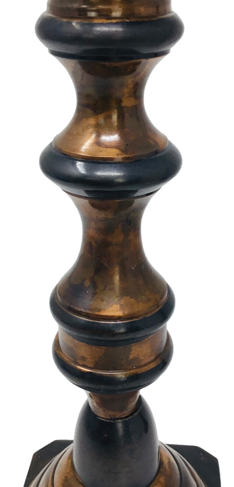 Candle Stick Holders Set—2 Copper, Brass Tone, Black Painted Metal India 9.25”