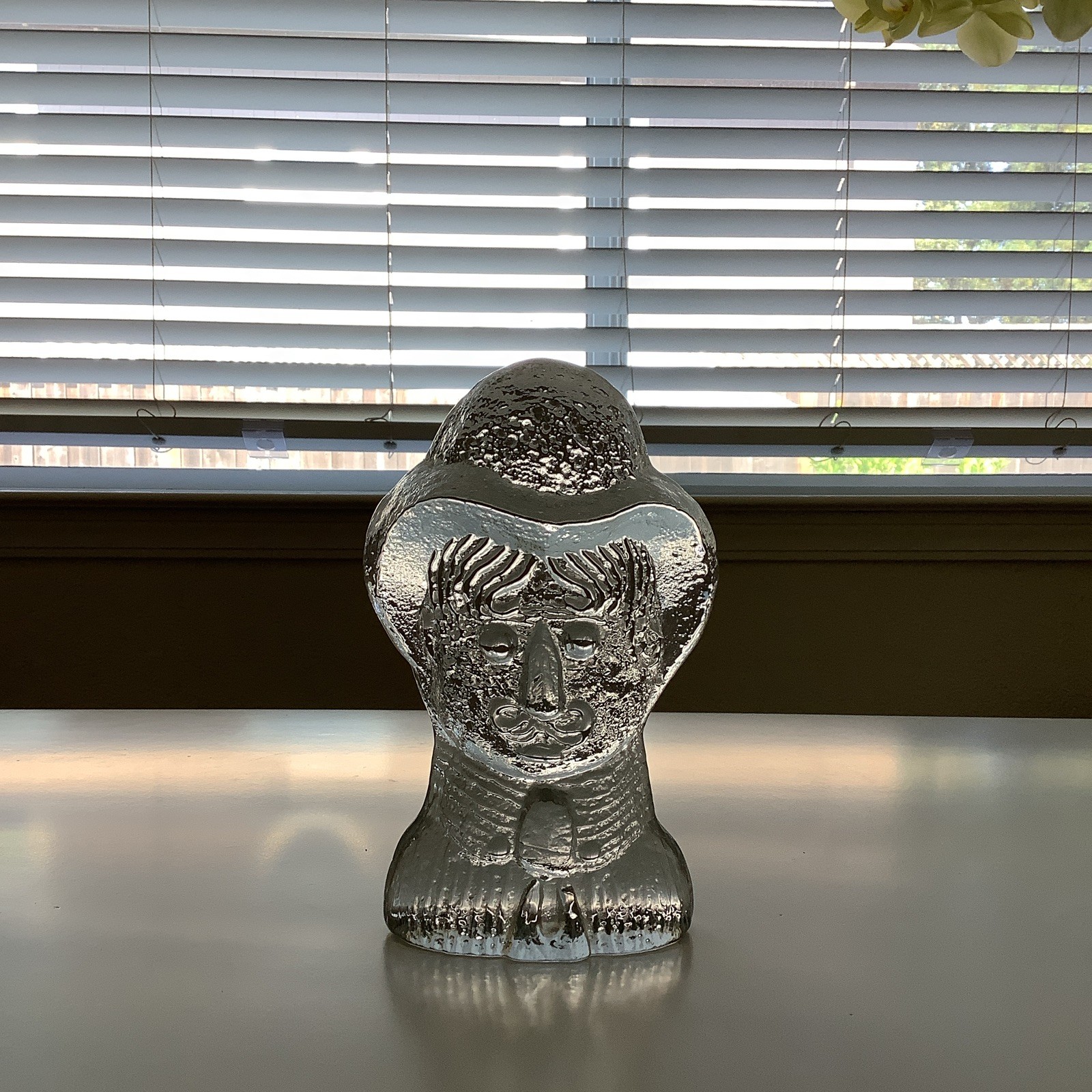 Decor Clear Textured Glass Head Figurine Sculpture 3D Effect Decorative Art