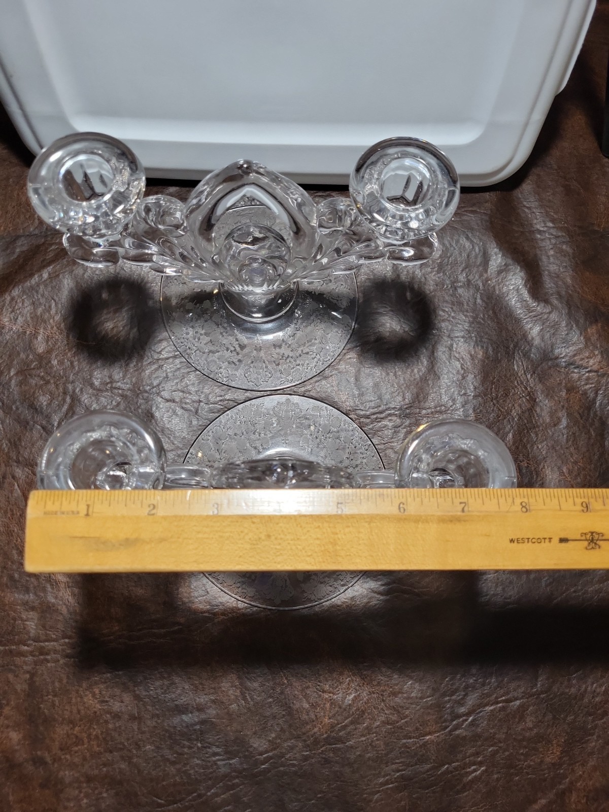 Cambridge Glass Rosepoint Keyhole Candelabras Set And Single Taper Candle Holder