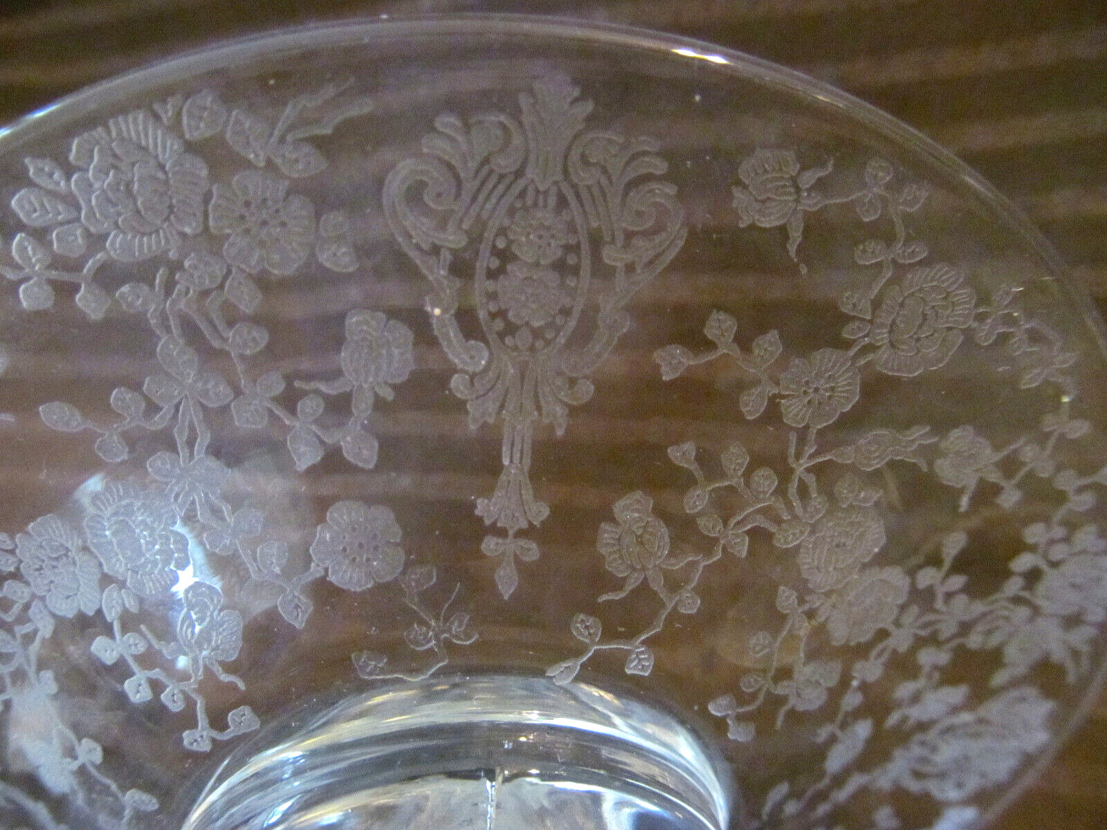 Pair~1940s ROSE POINT Cambridge Glass Candlesticks 7.5″ w/Prisms~Martha 497