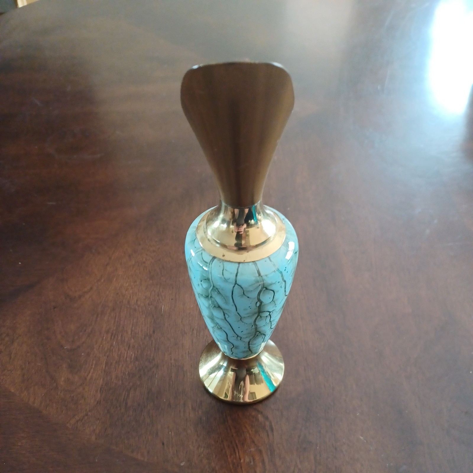 Vintage Delft Holland Green Hand Painted Marble Style Pitcher with Brass