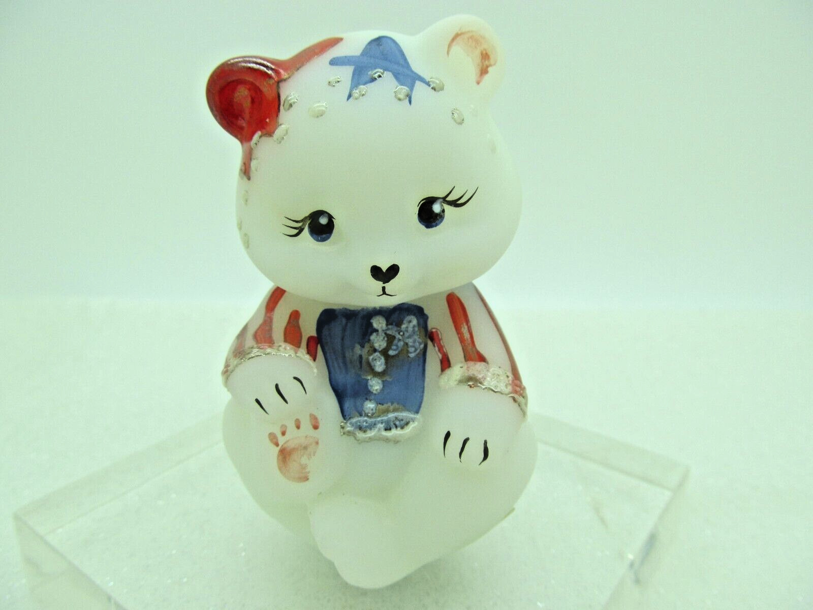 FENTON PATRIOTIC STARS and STRIPES 2001 HAND PAINTED w/ FRIT by V. CLINE