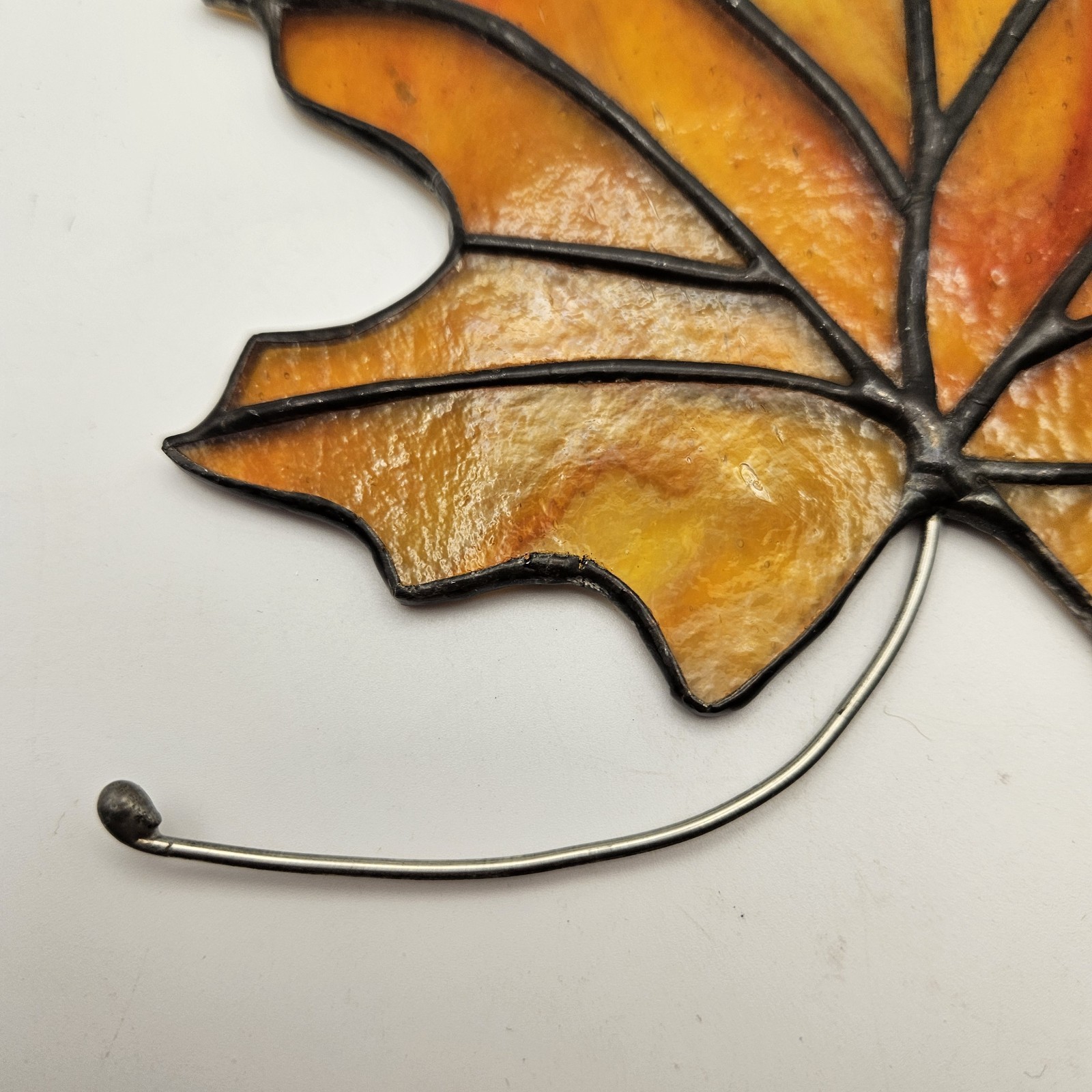 Hand-Crafted Stained Glass Art Glass Gold/Orange Maple Leaf with Hanging Loop 6”