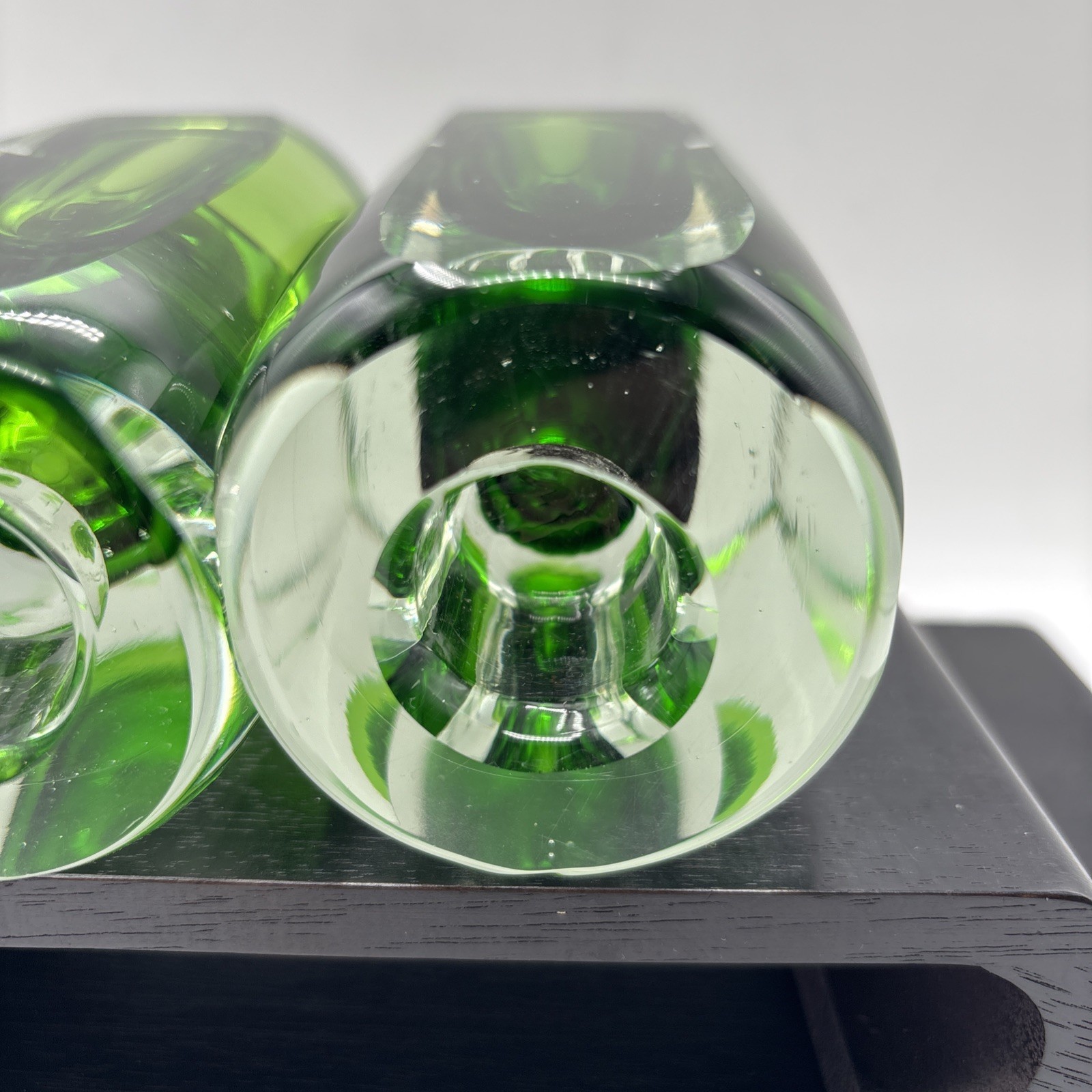 VINTAGE MID 20TH CENTURY MURANO Green GLASS VASES 6”H 2.5” W VERY RARE