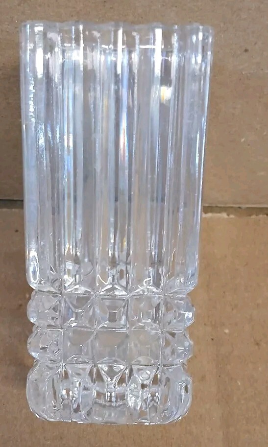 Vintage Vase Block Vase Glass Vase, Cut Square Clear 3 7/8″ Tall 1 3/4″ Wide