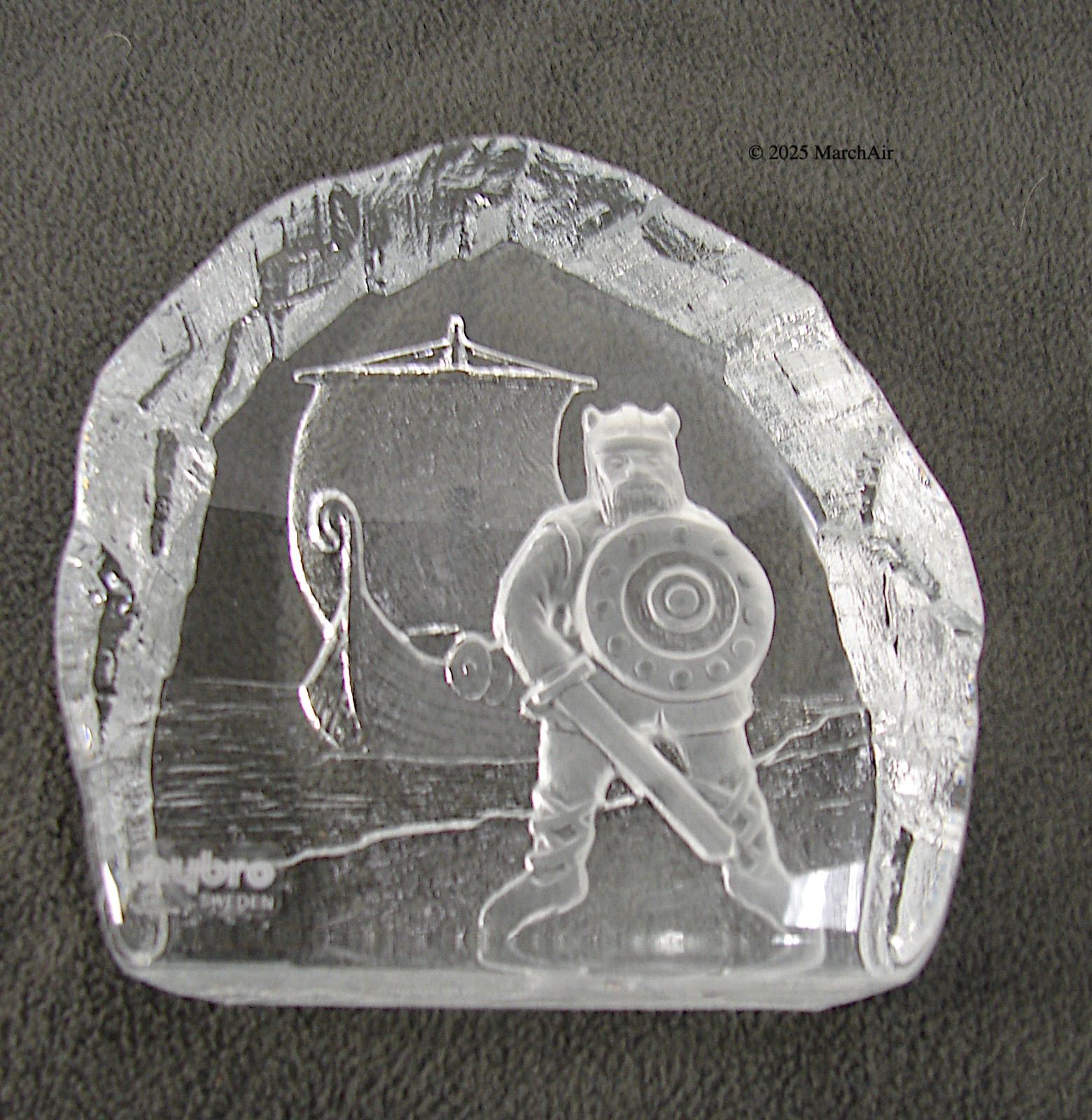Vintage Nybro Sweden Crystal 2 lb 5 oz Paperweight Sculpture Viking and Ship