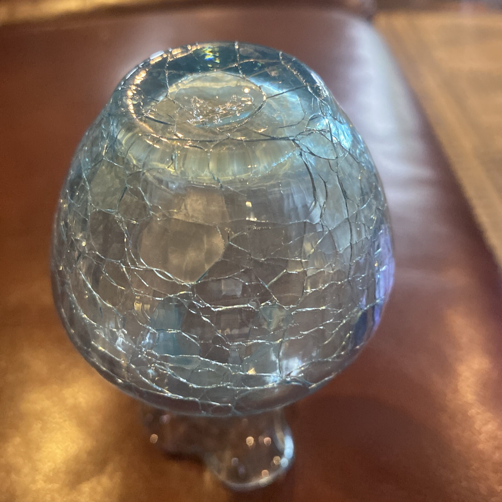 Collectible Bright Blue Hand Blown Crackle Glass Ruffle Vase-Rough Pontil 4.5”