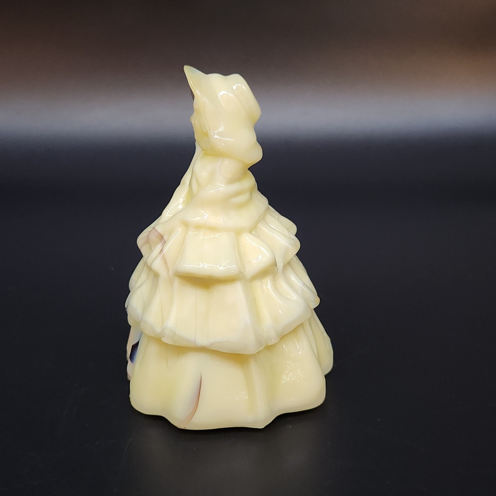 Boyd Art Glass Yellow Colonial Lady Louise Doll Figurine Zack Boyd Slag UV GLOWS