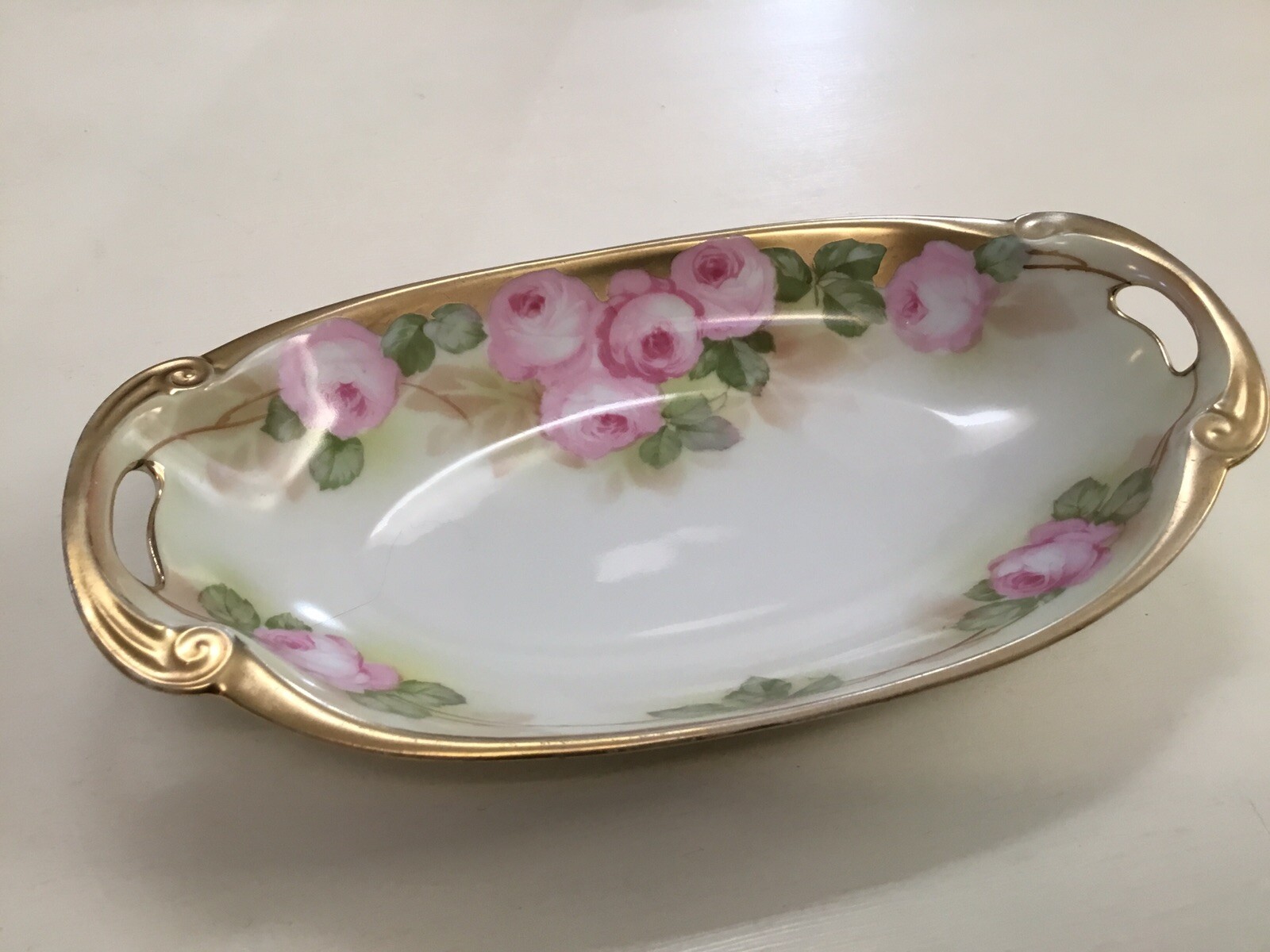 ANTIQUE RS GERMANY FLORAL CELERY/RELISH DISH REINHOLD SCHLEGELMILCH TILLOWITZ
