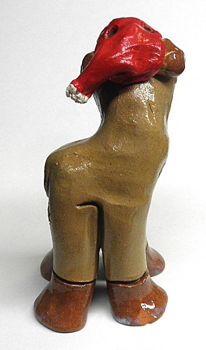 Vintage Signed Hicks Pottery Christmas Reindeer Humorous Figurine Art Pottery 7″