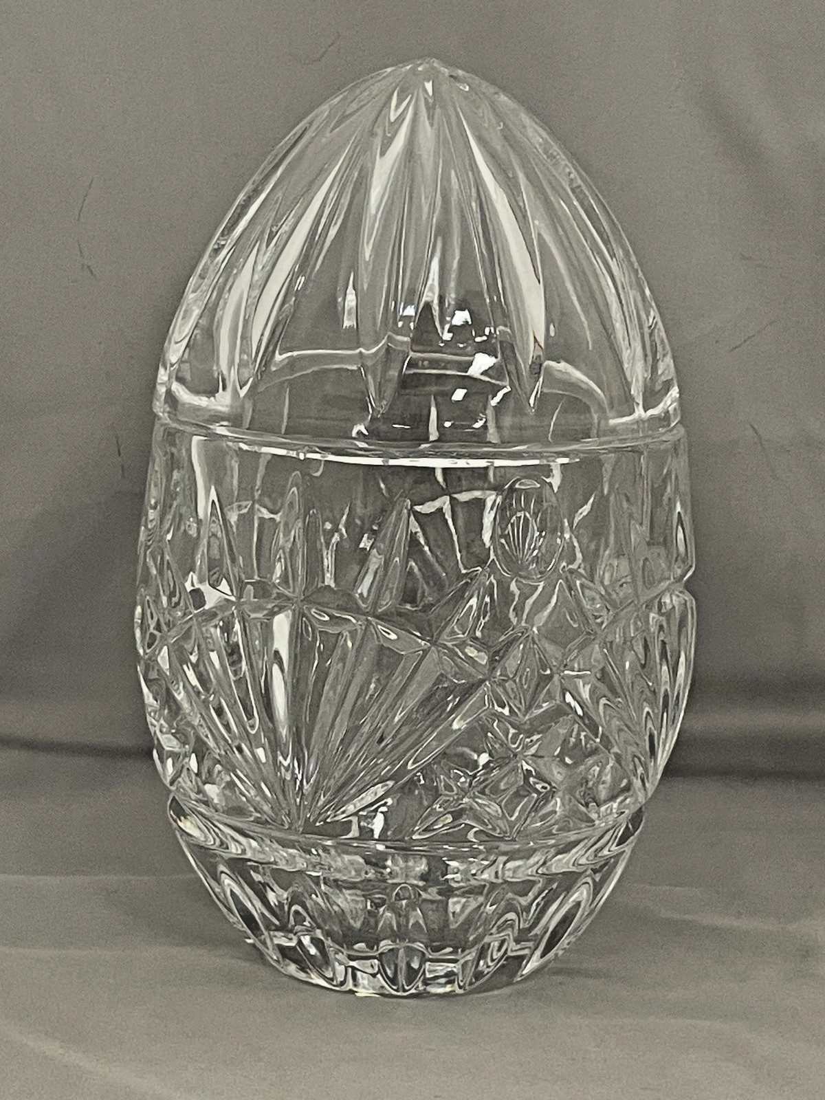 Unmarked Godinger Shannon Crystal Freedom Egg Lidded Trinket Box Candy Dish 6″