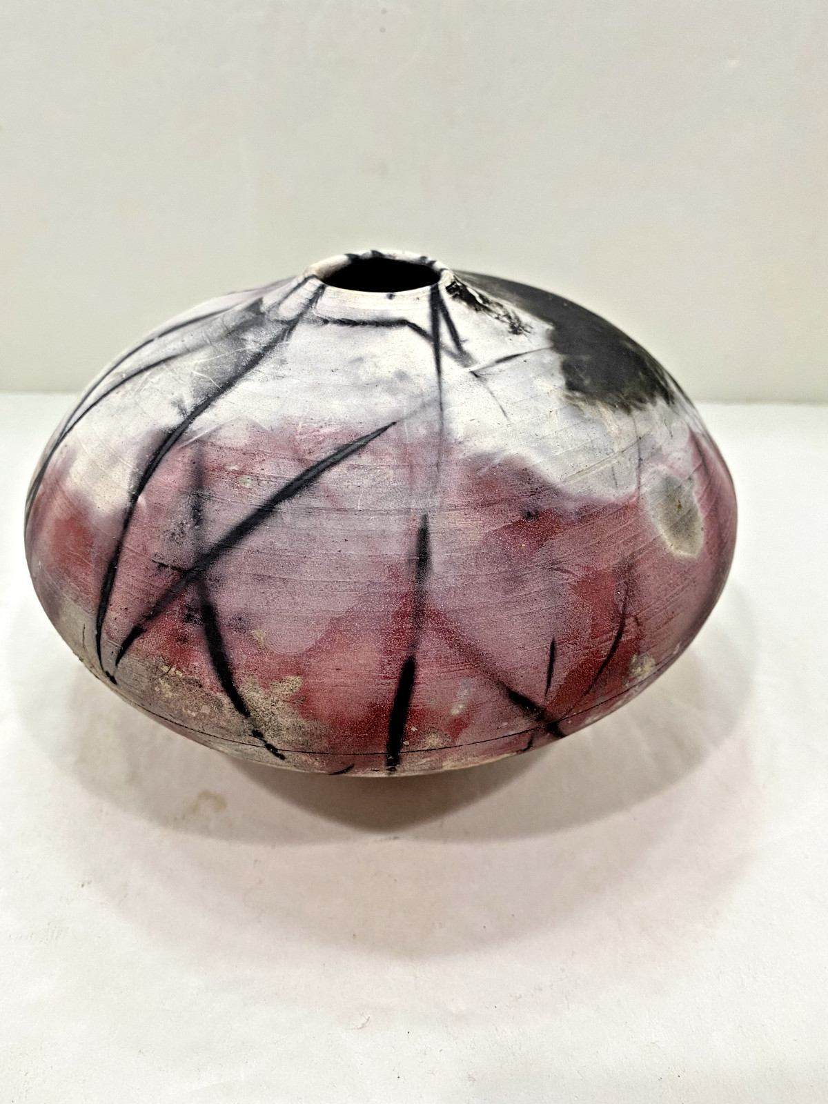 Raku Pottery Unglazed Abstract Vase Artist Signed