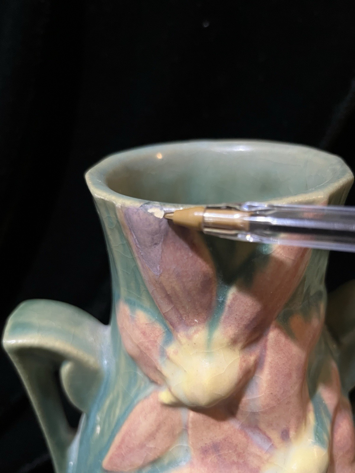 Vintage Roseville Pottery Clematis Double Handled Vase 103 – 8″ Green
