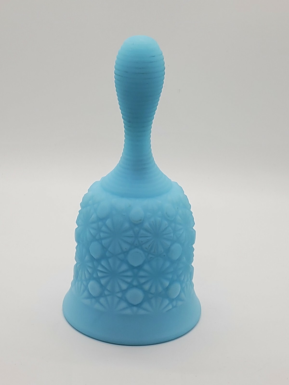 Vintage Fenton Satin Blue Milk Glass Bell in Daisy and Button Pattern