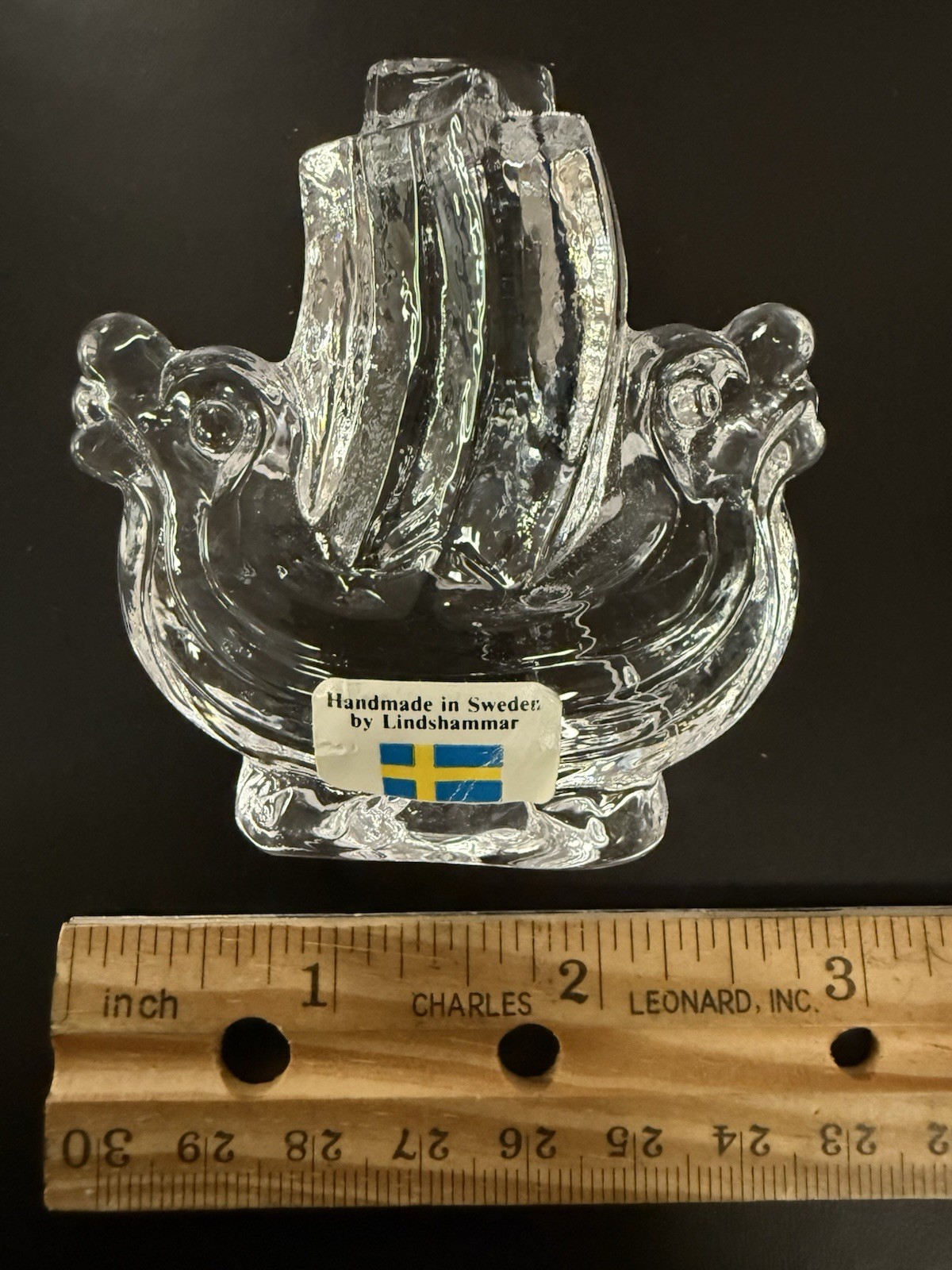 LINDSHAMMAR ART CRYSTAL GLASS SWEDEN VINTAGE 3 VIKING SHIPS PAPERWEIGHTS SET NOS
